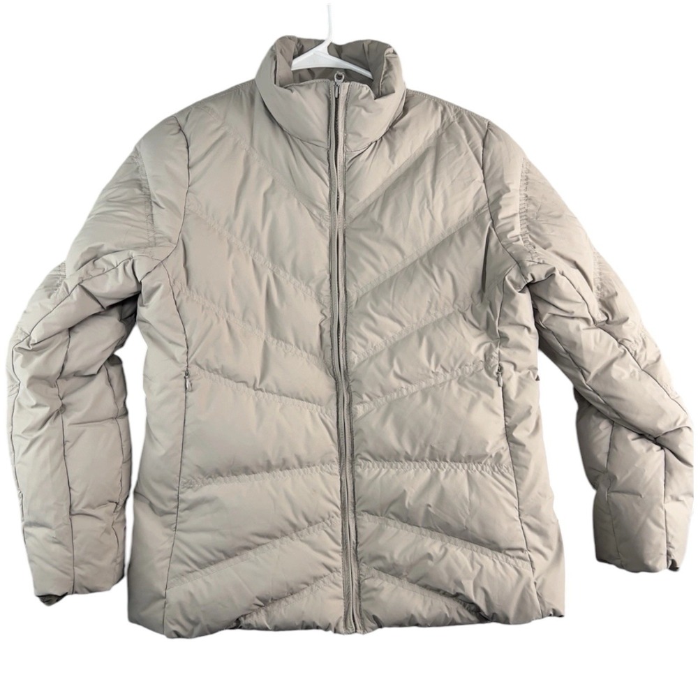 LL Bean Puffer Jacket Coat Women's Small Goose Down Pockets Tan Beige
